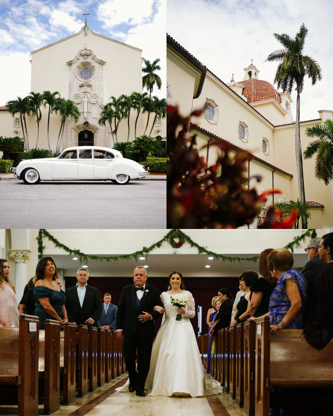 Bride arrives to Church Of The Little Flower